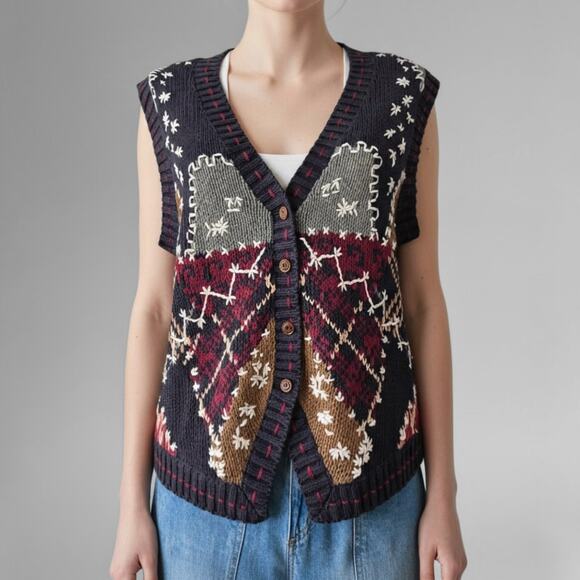 90s Embroidered Grandmacore Dark Floral Sweater Vest Cottagecore Whimsygoth Sz S - Picture 2 of 9